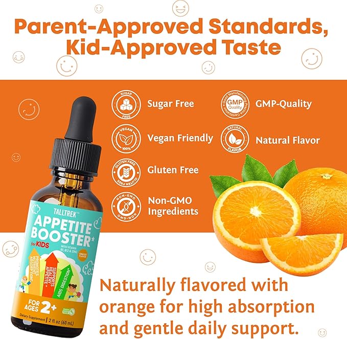 Appetite Booster Drops for Kids - Toddler Liquid Formula to Support Healthy Nutrient Absorption with Vitamins B1 B3 B6 B12 Zinc & L-Lysine - Ages 2+ - Sugar-Free 2 Fl Oz