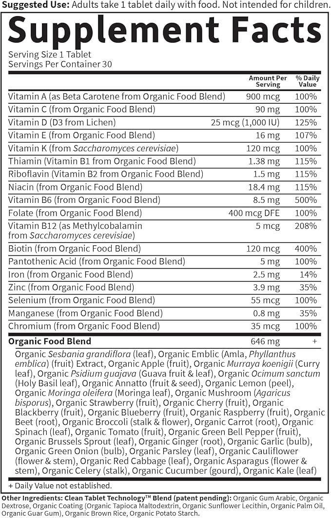 Garden of Life Organics Multivitamin for Women - Women's Once Daily Multi - Whole Food Multi with Iron, Biotin, Vegan Organic Womens Multivitamin for Health, Energy Hair Skin and Nails, 30 Tablets
