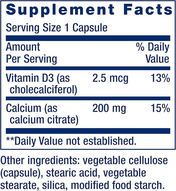 Life Extension Calcium Citrate with Vitamin D, Super-absorbable Calcium to Support Optimal Bone Health, Gluten-Free, Non-GMO, 200 Capsules