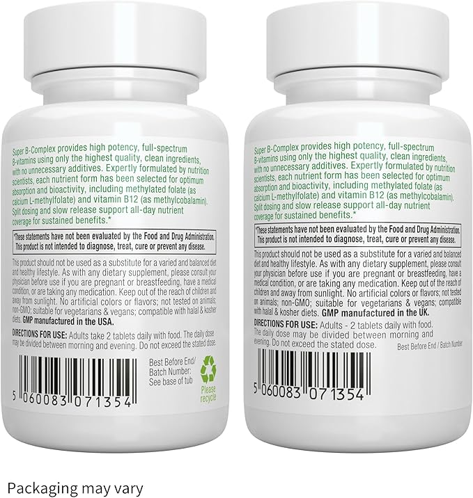 Igennus Super B-Complex Methylated B Vitamins - Sustained Release, Clean Label & High Absorption, with 5-MTHF Folate & Methyl B12, Energy, Mood & Cognitive Performance, Lab Verified, 180 Small Tablets