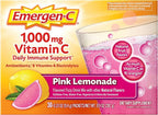 Emergen-C 1000mg Vitamin C Immune Support Powder Pink Lemonade 30CT includes Zinc, Manganese, 7 B Vitamins and Electrolytes for Back to School Essentials