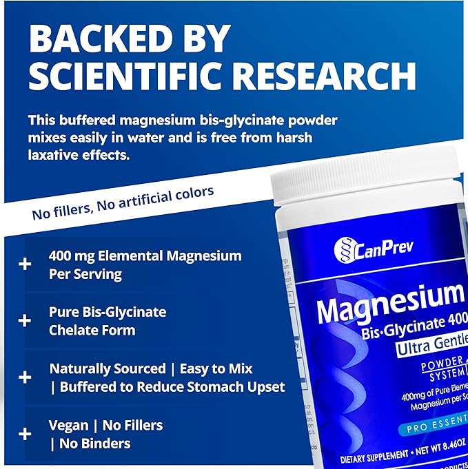 CanPrev Magnesium Bisglycinate 400 Ultra Gentle Powder 240g 48 Servings, 400mg Elemental Magnesium Per Scoop, Supports Restful Nights, Muscle Function, Gentle on Digestion, Vegan, Non-GMO, Gluten-Free