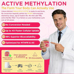Methyl B12 5000mcg & L-Methylfolate Gummies for Women Men - Active 5-MTHF & Methylted B-Complex Multivitamin Supplement + B6, Choline,TMG for Cellular Energy, Cognition, Methylation, MTHFR Gene, 60Cts