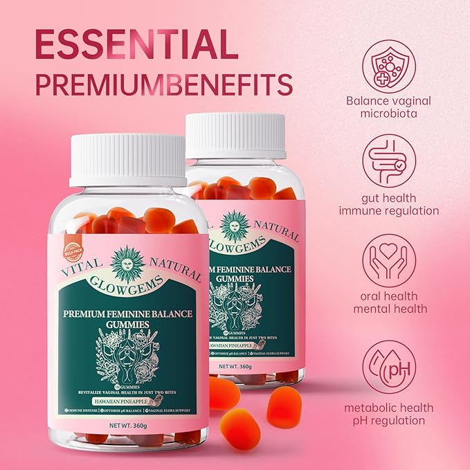 Premium Feminine Balance Gummies for Women - pH Balance & Wellness Support with Hawaiian Pineapple, Vegan Gluten-Free Supplement Vaginal Probiotic 120 Count