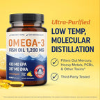 Triple Strength Omega 3 Fish Oil 1200 mg | EPA & DHA | Wild Caught, Sustainably Sourced Omega-3 Fatty Acids | Premium Burpless Fish Oil Supplements | Non-GMO, Third-Party Tested | 30 Softgels