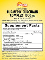 Sundance Turmeric Curcumin Complex | 60 Capsules | with BioPerine | Non-GMO and Gluten Free Supplement