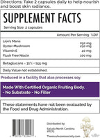 Skin Rejuvenation Supplement - Inner Skin Glow & Cellular Repair Formula – Lion’s Mane, Oyster, Vitamin E, Niacin + Beta-Glucans – Antioxidant + Beauty Blend - 120 Vegan Capsules