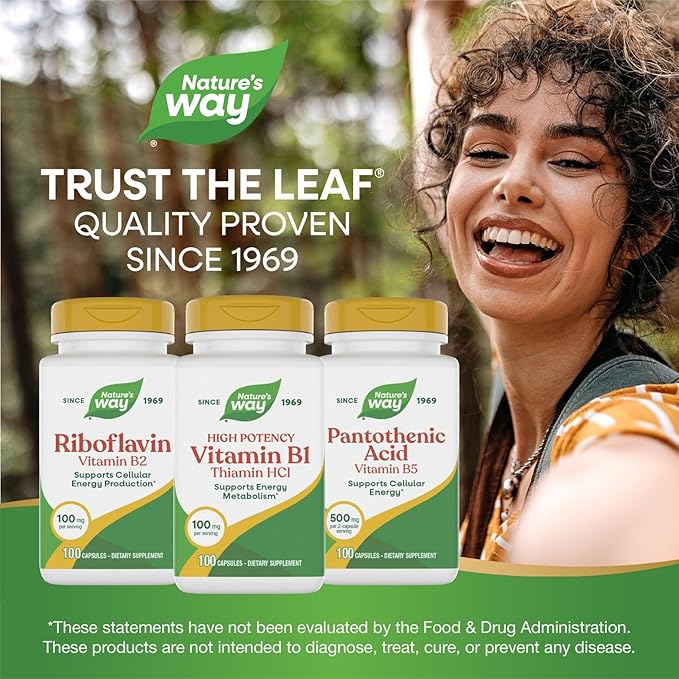 Nature's Way Vitamin B1, High Potency, 100 mg Thiamin per Serving, Thiamin HCl, Supports Energy Metabolism*, Gluten Free, 100 Capsules (Packaging May Vary)