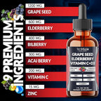 9in1 Grape Seed Extract Liquid Drops with Elderberry, Bilberry, Acai Berry, Lutein, Zeaxanthin, and More - Antioxidant & Immune System Support - 30ml 1 Fl Oz
