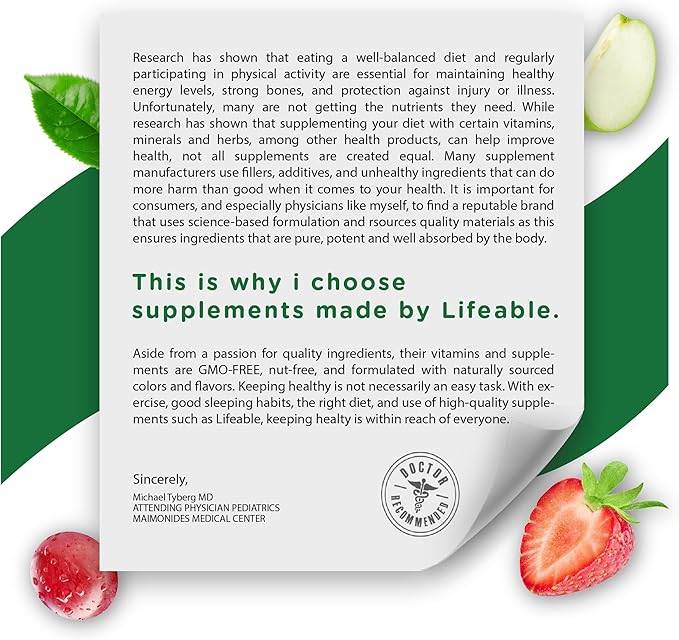 Lifeable Lions Mane Gummies for Kids | Great Tasting Lions Mane Mushroom Supplement | Vegan, Kosher, Non-GMO Kids Mushroom Gummies | Brain Support | 60 Count