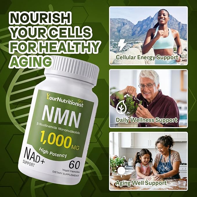 NMN Supplements 1000mg - High Purity NAD+ Precursor - Non-GMO - 60 Vegan Capsules