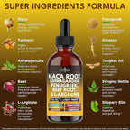 Organic Maca Root Liquid Drops with Ashwagandha, Nettle, Fenugreek, Beet Root and L-Arginine Liquid Multivitamin for Women and Men - 8oz