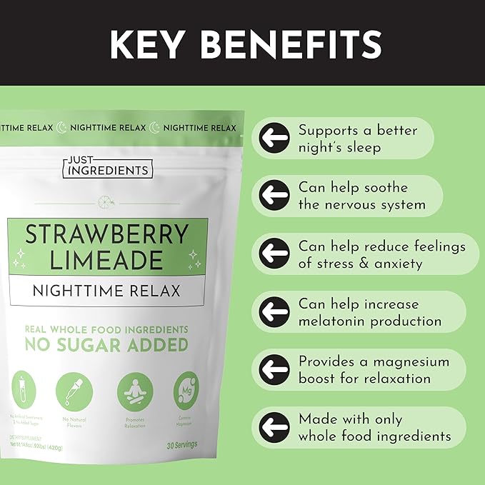 JUST INGREDIENTS Strawberry Limeade Nighttime Relax Sleep Support Supplement Powder - 5.4 oz
