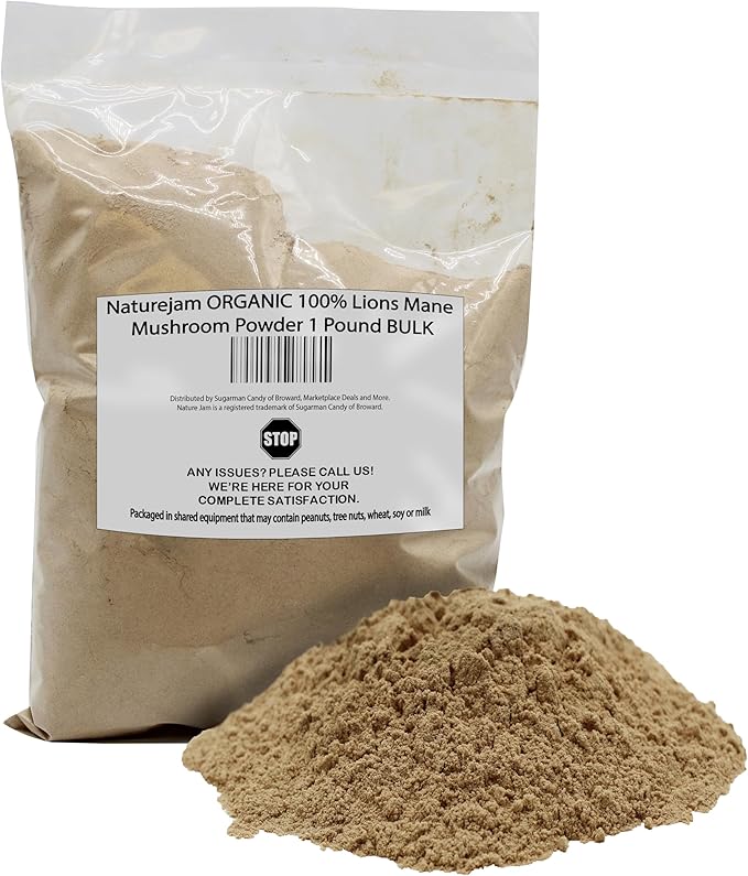 Naturejam Organic Lions Mane Mushroom Powder 1 Pound Bulk-Premium Culinary Grade for Smoothies, Latte and Baking-A Great Coffee Substitute 150-200 Servings