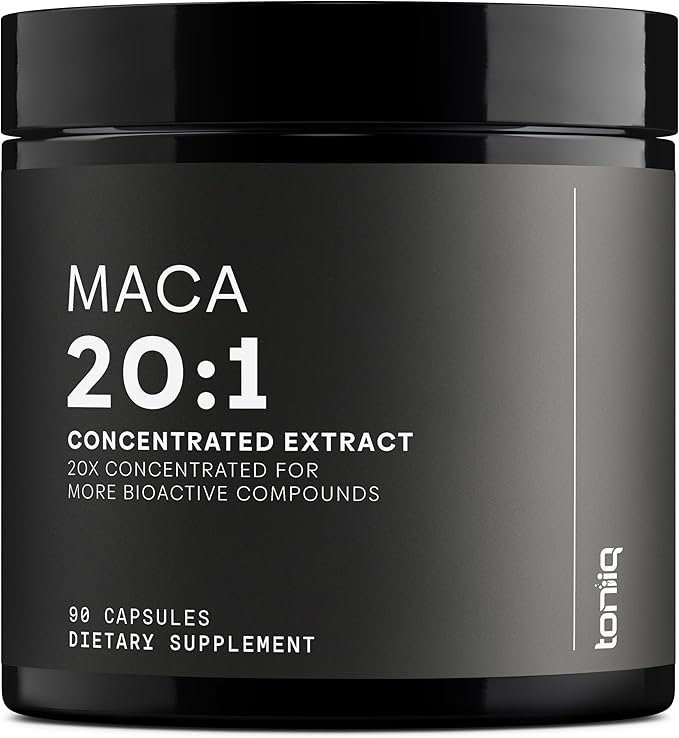 Toniiq Maca Root - Ultra High Potency 20:1 Extract - Black, Red and Yellow Maca Complex - Single Origin, Wildcrafted & Highly Concentrated - Third-Party Lab Tested - 90 Capsules