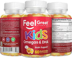 Feel Great Vitamins Kids DHA Gummies with Omega 3 6 9, Vitamin C | Supports Healthy Brain Function, Vision & Heart Health | Gluten Free, Vegetarian | 4 Pack