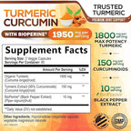 Turmeric Curcumin Supplement - 95% Curcuminoids with Organic Turmeric & BioPerine Black Pepper for Best Absorption - Daily Joint & Immune Health Support, Vegan, Non-GMO, Bottled in USA - 240 Capsules