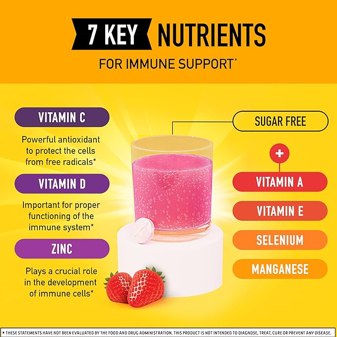 Vitamin C 1000mg (per serving) - Airborne Very Berry Effervescent Tablets (36 count in a box), Gluten-Free Immune Support Supplement, With Vitamins A C E, ZINC, Selenium, Echinacea & Ginger