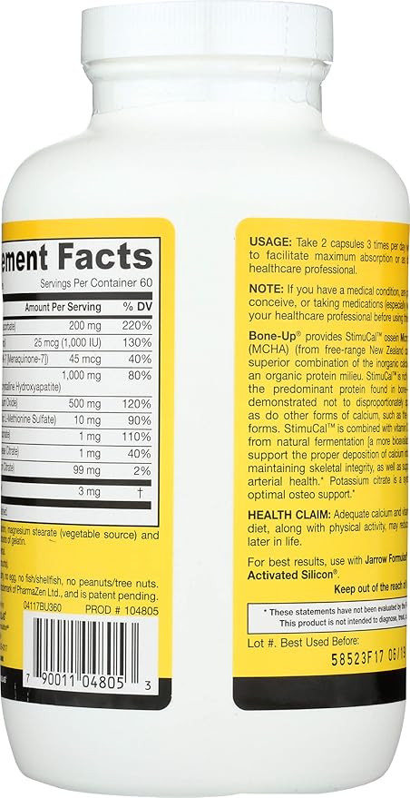 Jarrow Formulas BoneUp for Bone Density - Vitamin D3 and K2, Calcium Support, 360 Capsules, Promotes Skeletal Nutrition, Up to 60 Days Supply