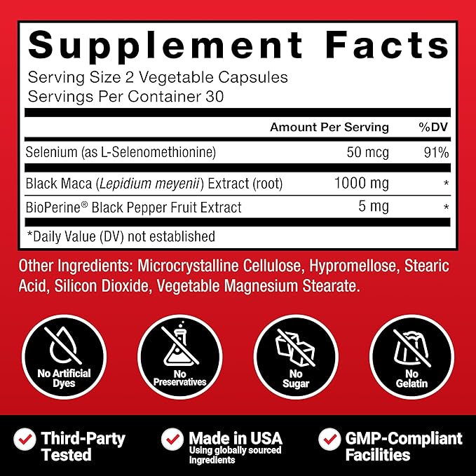 Force Factor Black Maca Root Supplement for Men, 1000mg Maca Negra Extract for Energy, Hormonal Balance & Vitality, Superior Absorption with BioPerine, 120 Capsules, 2-Pack