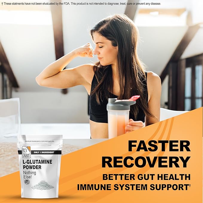It's Just! - L-Glutamine Powder, Unflavored, Amino Acid, Faster Muscle Recovery, Leaky Gut, Digestive Support (500 Grams / 100 Servings)