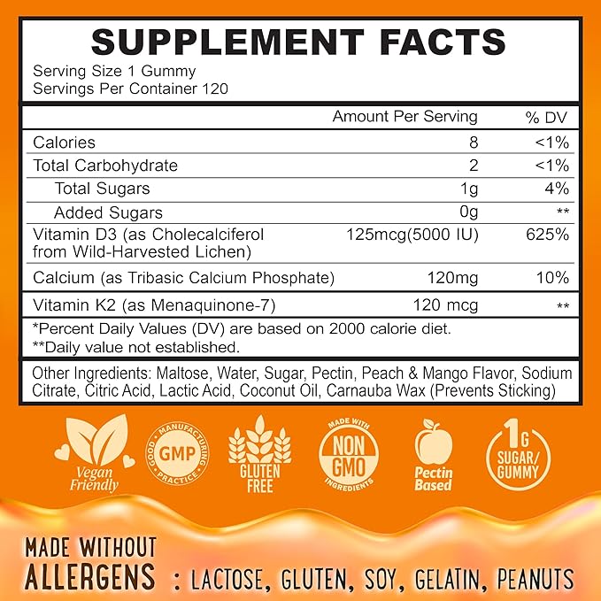 OH MY CHEWY Center-Filled Vitamin D3 K2 & Calcium Gummies - Supplement for Healthy Teeth, Bone & Energy - 5000 IU D3, 120 mcg K2(MK-7), 120 mg CA - Vegan & Non-GMO - 120 Count