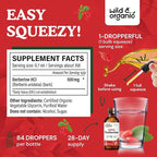 Wild & Organic Berberine Supplement 500mg - Antioxidant Support - HCL Berberine Liquid Drops - Add to Tea Tincture - Berberis Aristata Bark Extract - Vegan, Alcohol & Sugar-Free - 2 fl oz