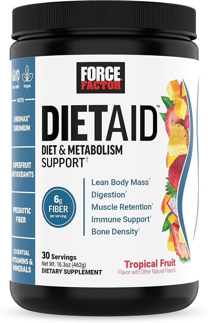 Force Factor Diet Aid Powder, Metabolism Booster & Diet Support Supplement for Lean Body Mass with 15x More Absorbable Chromium, Refreshing & Delicious, Tropical Fruit, 30 Servings