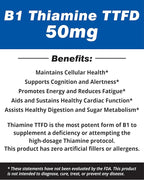 Vitamine B1 Thiamine TTFD, Thiamine Tetrahydrofurfuryl Disulfide, 50mg-250Capsules,Vegan,Non GMO,No Artificial fillers or Stearate additives.