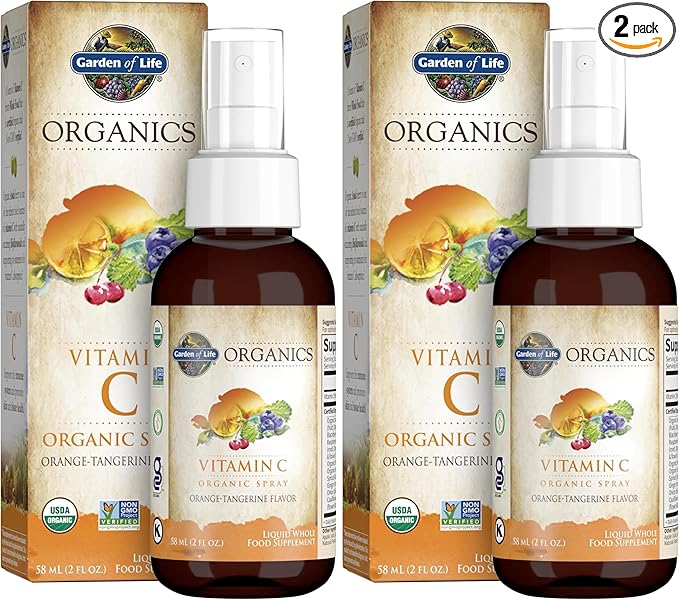 Garden of Life Organics Vitamin C Spray for Kids and Adults - Orange Tangerine,Vitamin C Supplement,Antioxidant for Immune Support and Skin Health,2 fl oz Liquid Drops,(Pack of 2)
