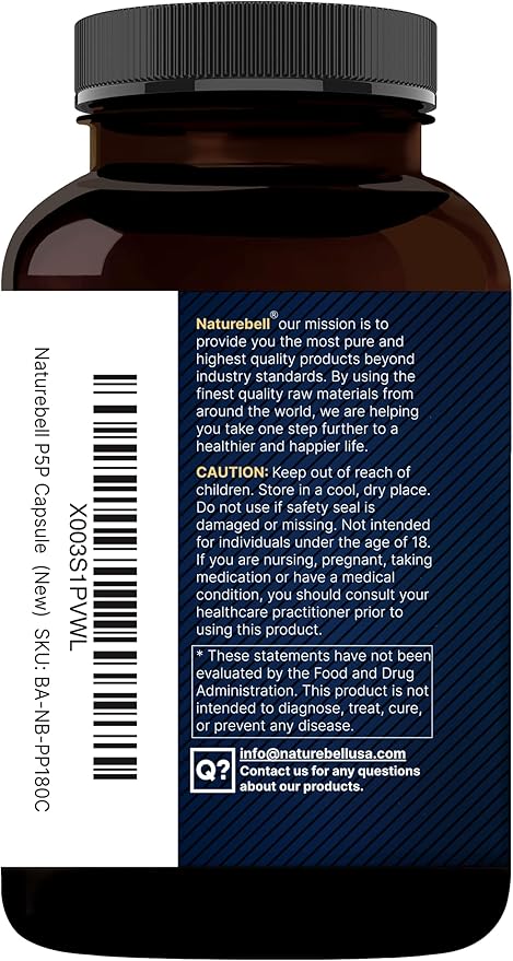 NatureBell P5P Vitamin B6 100mg Per Serving, 240 Capsules | Activated Pyridoxal 5 Phosphate Supplements – Essential B Vitamins for Brain & Memory Health – Non-GMO