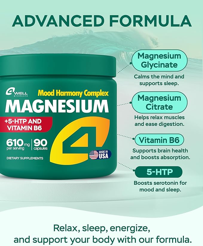 Magnesium Complex for Women – Magnesium for Sleep, Advanced 610mg with Glycinate, Citrate & Vitamin B6 for 3X Absorption + 5-HTP – Supports Sleep, Relaxation, Nerve, Muscle, Bone & Energy Health