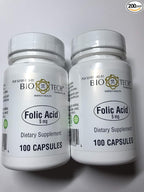 Folic Acid 5mg - BioTech Pharmacal - 100 Capsules - Pack of 2