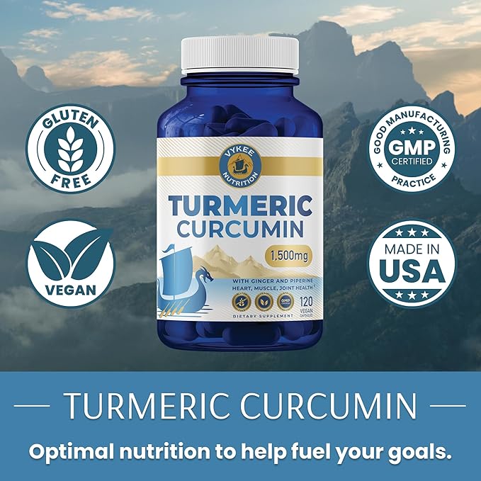 Vykee Nutrition Turmeric Curcumin 2,000mg with Ginger & Piperine – High Potency 95% Curcuminoids, Enhanced Absorption and Joint Support – Vegan, Non-GMO, 120 Capsules