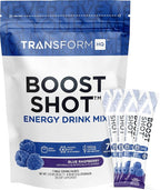 TransformHQ Boost Shot Powder Drink Stick Packets, Blue Raspberry, 7 Pack, Energy Supplements for Women & Men, with Caffeine, Vitamin B12, B9, B6 & B3