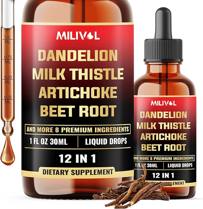 12in1 Dandelion Root Liquid Extract with Milk Thistle, Artichoke Extract, Turmeric, Beet Root, N-Acetyl Cysteine and 6 More Herbals - 1 Fl Oz - 60 Days Supply