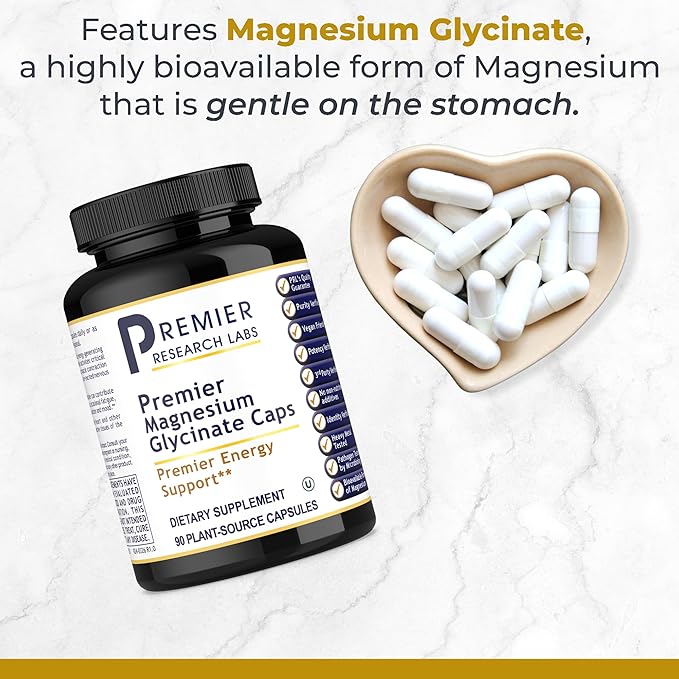 Premier Research Labs Magnesium Glycinate Supplement - Pure Magnesium, High Absorption, Supports Sleep Quality, Chelated, Vegan, Third Party Tested, Premier Energy Support - 90 Capsules (Pack of 2)