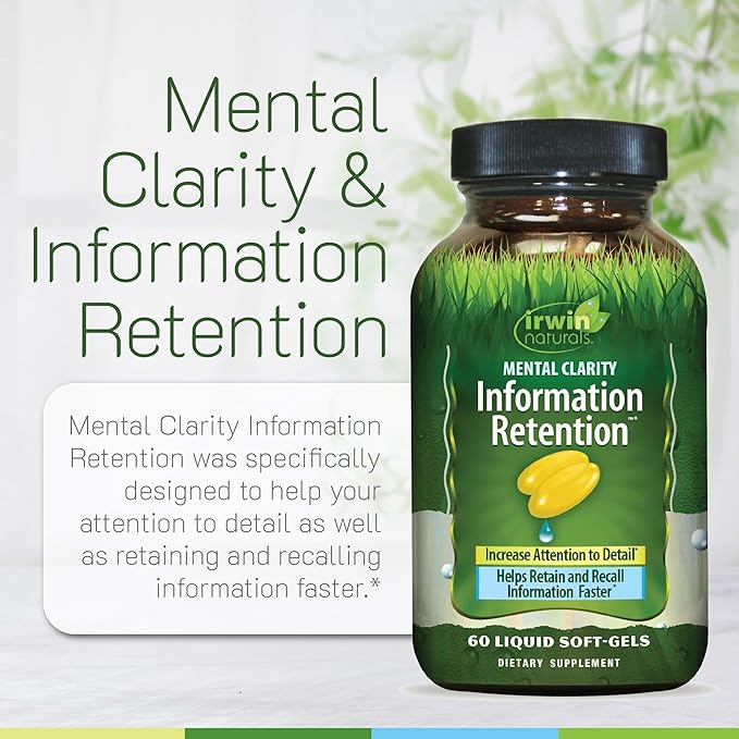 Irwin Naturals Mental Clarity Information Retention – 60 Liquid Soft-Gels – Focus & Memory Support Formula - 2 Pack
