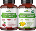 Zazzee Herbal Uric Acid Cleanse Bundle | USDA Organic Dandelion Root Extract Capsules Plus Super Concentrated 10:1 Tart Cherry Extract Capsules | Non-GMO Vegan & ISO Lab Tested