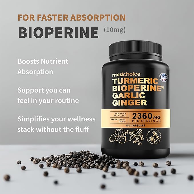 4-in-1 Turmeric Joint Support Supplements with Garlic and BioPerine - 2360 mg High Potency Herbal Blend for Mobility, Everyday Flexibility, Digestive Comfort, Active Aging Support (120ct, Pack of 3)