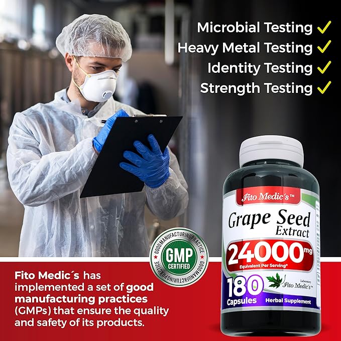 FITO MEDIC'S Lab | Grape Seed Extract | Grape Seed | 180 Capsules |Ultra high Absorption.