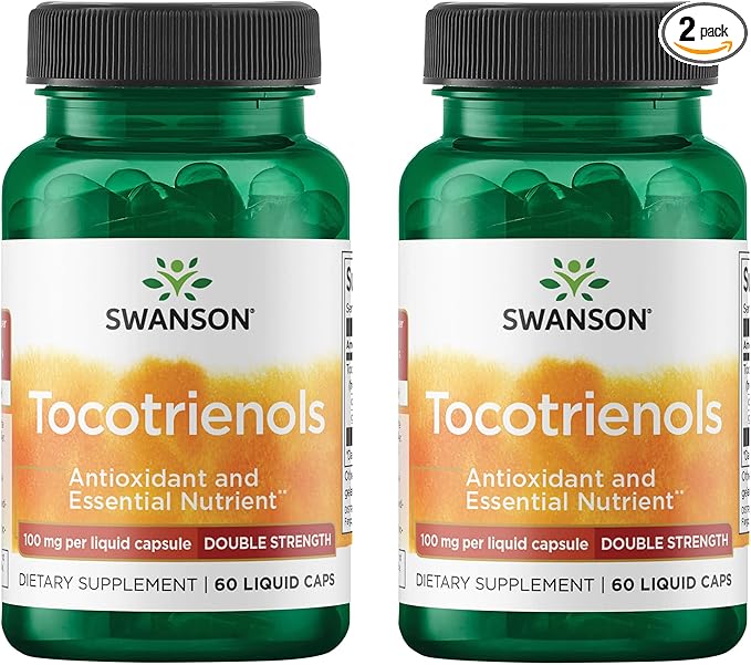 Swanson Double Strength Tocotrienols Antioxidant Supplement for Heart-Health-Conscious Adults with Delta- and Gamma-Tocotrienols (60 Liquid Capsules, 100 mg Each, 2 Pack)