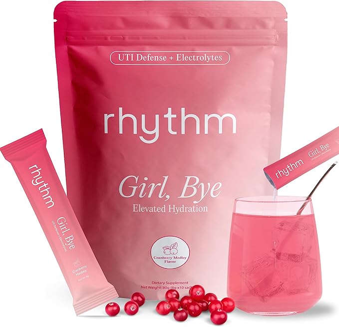 RHYTHM Girl, Bye | Fast-Acting Keto UTI Relief & Defense + Urinary Tract Health Drink Mix | pH Balancing | Workout & Intimacy | Essential Minerals (10 Travel Packs, Cranberry Medley)