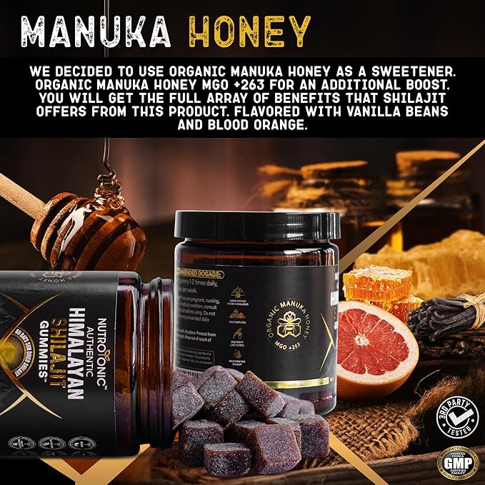 NutroTonic Organic Shilajit Gummies | Sweetened with Organic Manuka Honey |Shilajit for Men & Women | No Added Sugar | Clean Formula | 30 Gummies (2 Jars)