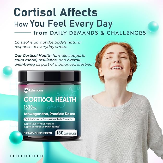 Ultra Cortisol Health 1630 mg with Ashwagandha, Rhodiola, Apigenin & Holy Basil – Supports Mood, Resilience & Daily Balance – 180 Capsules
