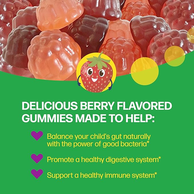 Culturelle Daily Probiotic For Kids + Veggie Fiber Gummies (Ages 3+) - 60 Count - Digestive Health & Immune Support – Berry Flavor with a Vitamin C Boost