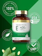 Carlyle Vitamin E 400 IU Softgels Capsules | 250 Count | Naturally Sourced Supplement for Men and Women | Non-GMO and Gluten Free