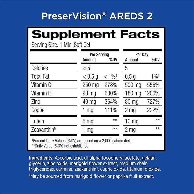 PreserVision AREDS 2 Eye Vitamin & Mineral Supplement, Contains Lutein, Vitamin C and E, Zeaxanthin, Zinc 120 Softgels (Packaging May Vary) (Pack of 2)