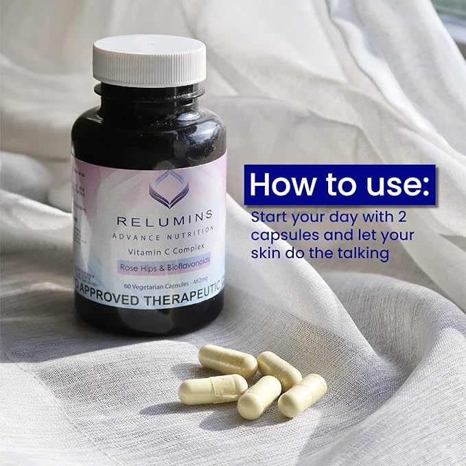 Relumins Advanced Vitamin C Supplement with Rose HIPS - 1000mg of Vitamin C Immune Support & Collagen Production, Made in USA, Ultimate Wellness Gift for Mom, 60 Capsules (30-Day Supply)