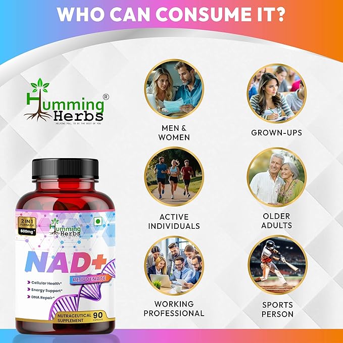 Humming Herbs NAD+ with Trans‑Resveratrol 600 mg per Serving. NAD Booster, Cellular Energy & Metabolism Support — 90 Vegetarian Capsules